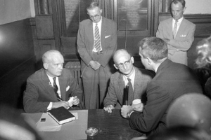 Attorney James B. Donovan (far left) with his client Rudolph Abel.