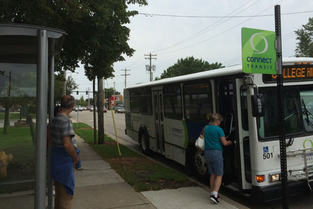 Connect Transit has 15 shelters installed at Bloomington-Normal bus stops. (Photo by Eric Stock/WJBC)