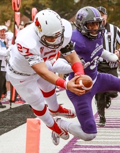 DeMarco Corbin dives for the end zone as the Redbirds fall to Central Arkansas. (Photo: GoRedbirds.com)